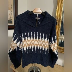 J CREW NAVY AND CREAM SWEATER SIZE MEDIUM NEW WITH TAGS